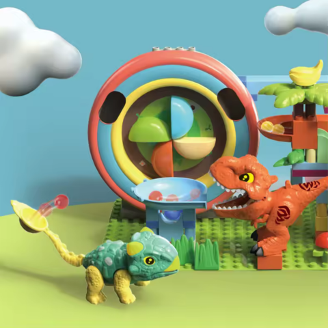 Marble Run Toy Set - Duplo-Compatible Catapult Dinosaur Ball Runs Game Catapault Action