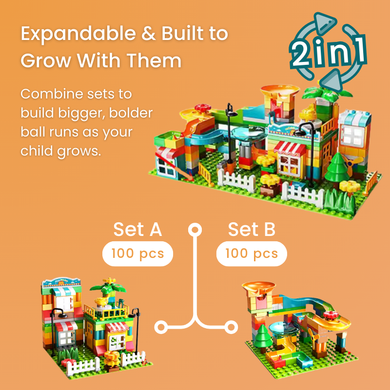 Marble Run Toy Set for Kids - Duplo-Compatible Blocks Expandable