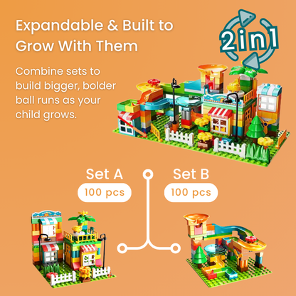 Marble Run Toy Set for Kids - Duplo-Compatible Blocks Expandable