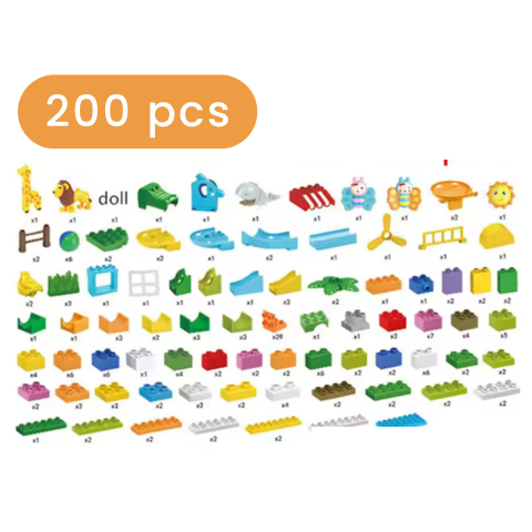 Marble Run Set – Duplo-Compatible Jungle Animal Two-Way Ball Runs Game 200 pcs